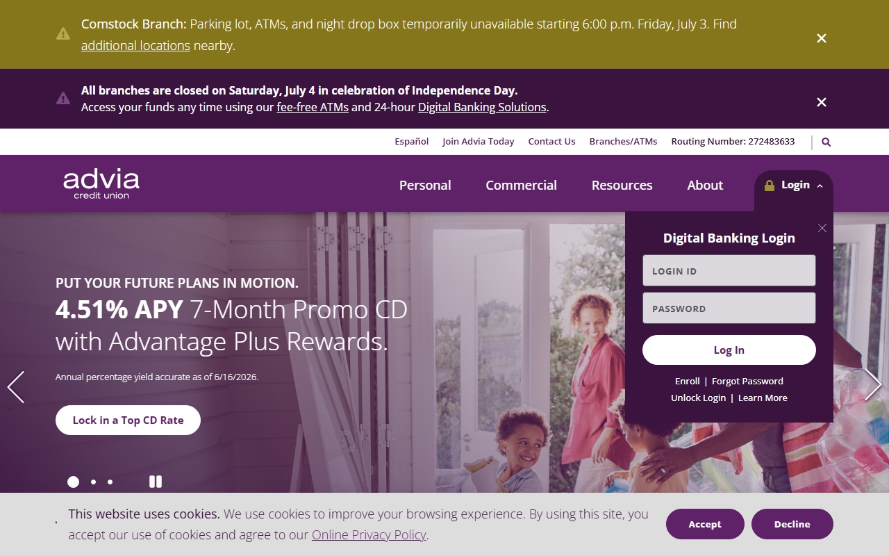Homepage of Advia