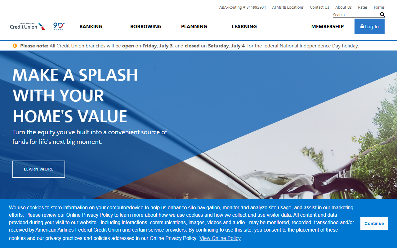 Homepage of American Airlines