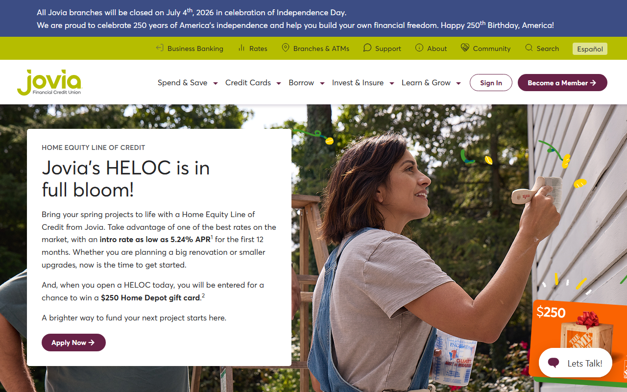 Homepage of Jovia Financial