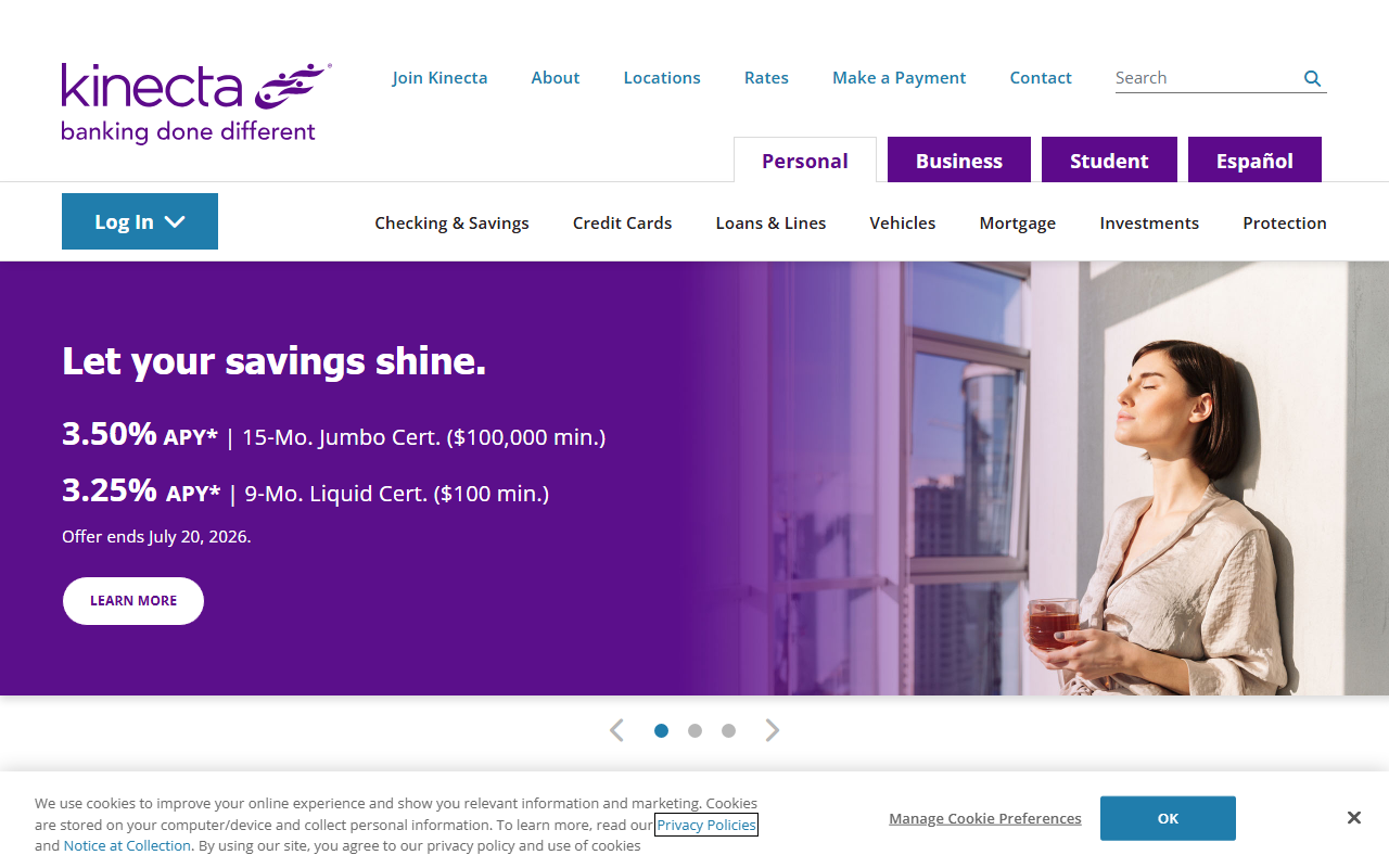Homepage of Kinecta