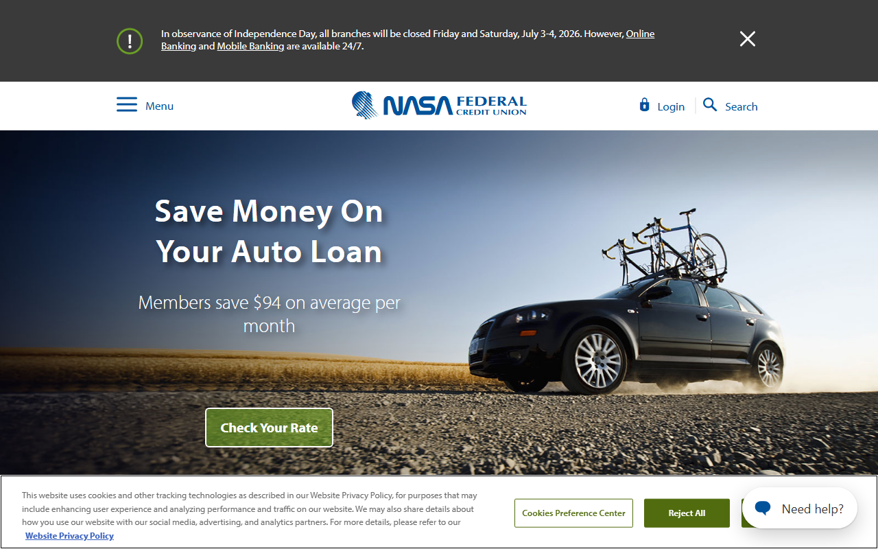 Homepage of Nasa