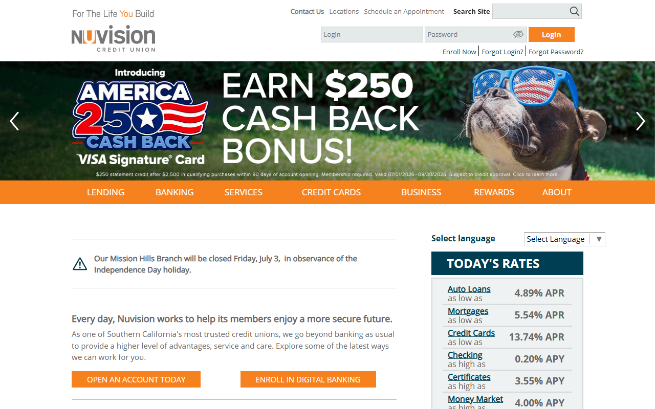 Homepage of Nuvision
