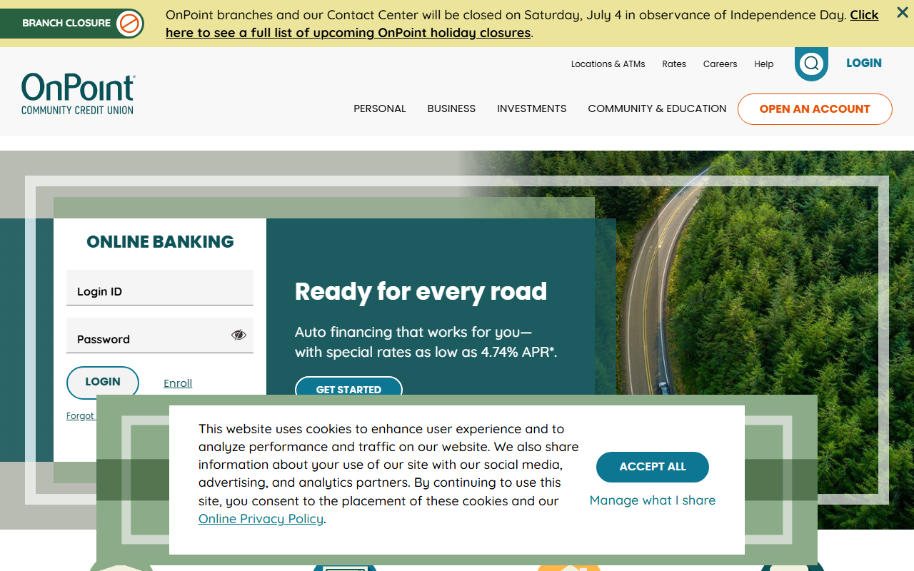 Homepage of Onpoint Community