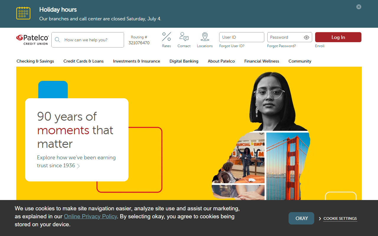 Homepage of Patelco