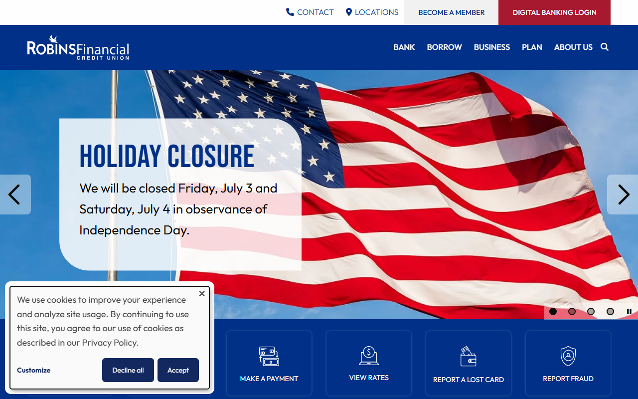 Homepage of Robins Financial
