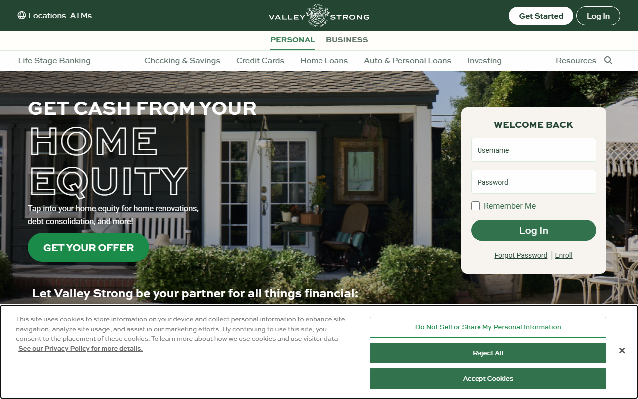 Homepage of Valley Strong
