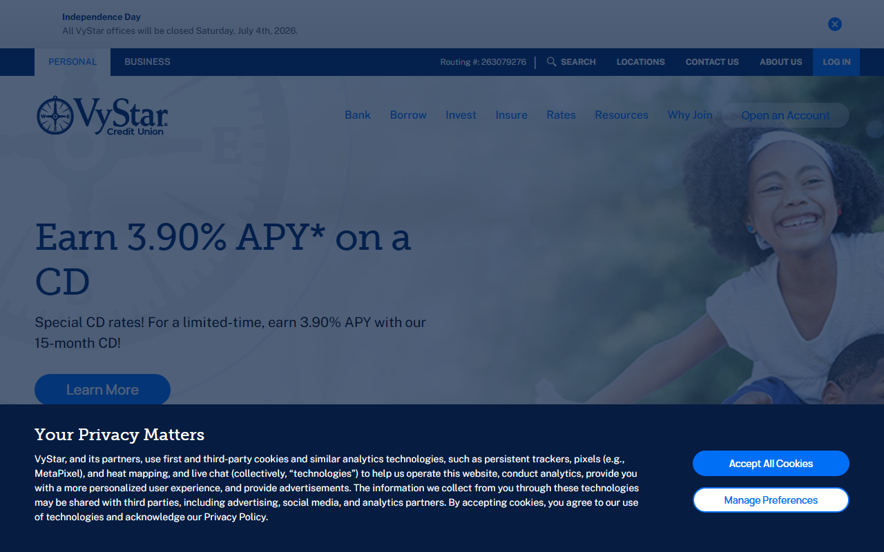 Homepage of Vystar