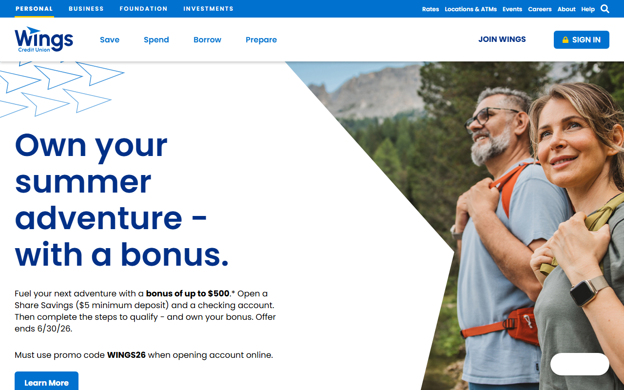 Homepage of Wings Financial